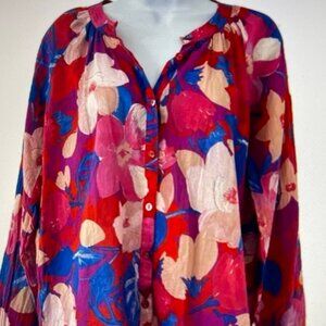 JOHNNY WAS WorkShop 100% Cotton Top with Bold Floral Print: Size Medium: NWOT!!